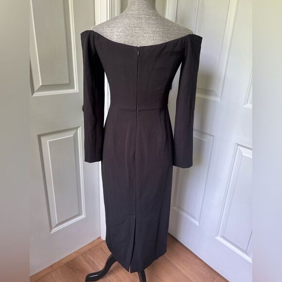 Tuckernuck NWT Black Alva Off the Shoulder Formal Long Sleeve Midi Dress Size 6 - Picture 4 of 6